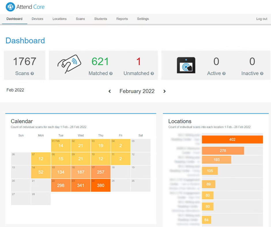 Attend Core Dashboard
